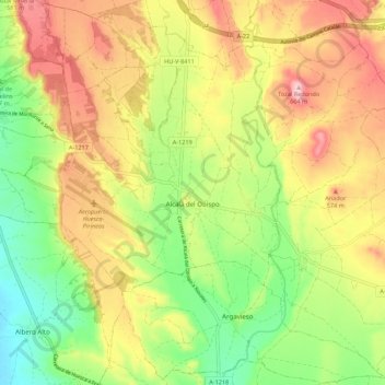 Mapa topográfico Alcalá del Obispo, altitud, relieve