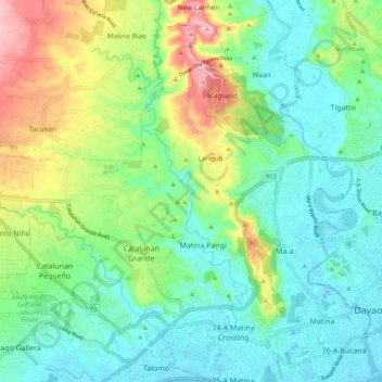 Mapa topográfico Matina River, altitud, relieve