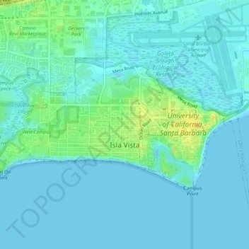 Mapa topográfico Isla Vista, altitud, relieve