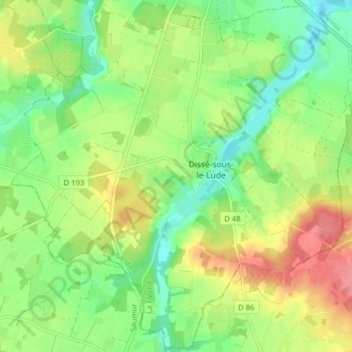 Mapa topográfico Dissé-sous-le-Lude, altitud, relieve