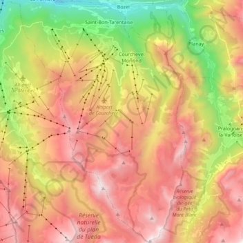 Mapa topográfico Saint-Bon-Tarentaise, altitud, relieve