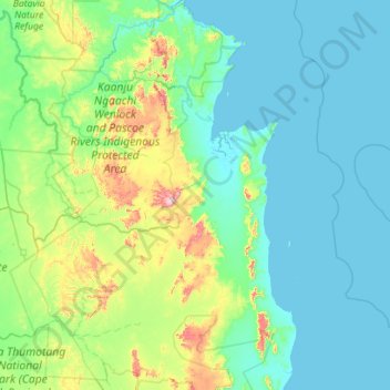 Mapa topográfico Lockhart River, altitud, relieve