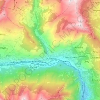 Mapa topográfico Châtillon, altitud, relieve