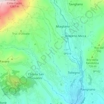 Mapa topográfico Pralungo, altitud, relieve