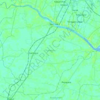 Mapa topográfico Chandipur, altitud, relieve