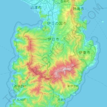 Mapa topográfico Izu, altitud, relieve