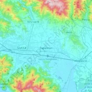Mapa topográfico Capannori, altitud, relieve