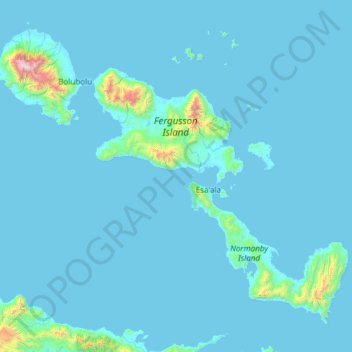 Mapa topográfico D'Entrecasteaux Islands, altitud, relieve