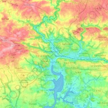 Mapa topográfico 29000, altitud, relieve