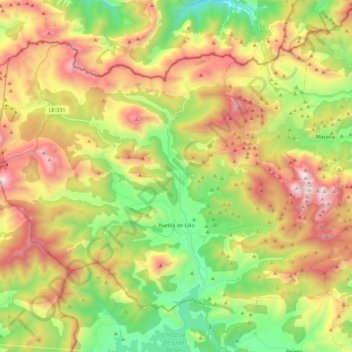 Mapa topográfico Puebla de Lillo, altitud, relieve