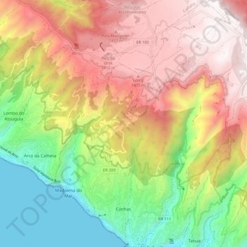Mapa topográfico Canhas, altitud, relieve