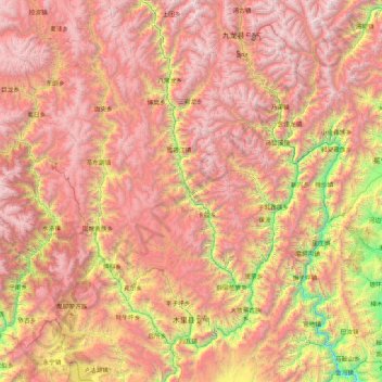 Mapa topográfico 木里藏族自治县, altitud, relieve