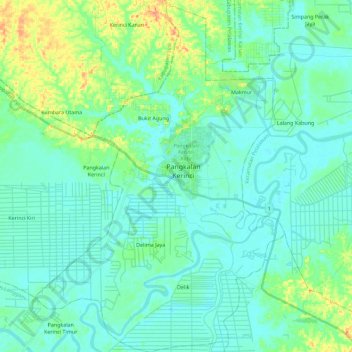 Mapa topográfico Kecamatan Pangkalan Kerinci, altitud, relieve
