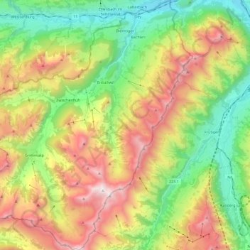 Mapa topográfico Diemtigen, altitud, relieve