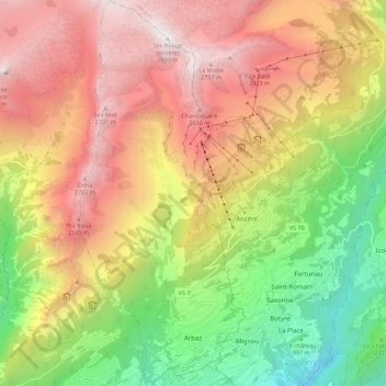 Mapa topográfico Arbaz, altitud, relieve