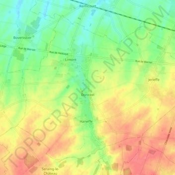 Mapa topográfico Donceel, altitud, relieve