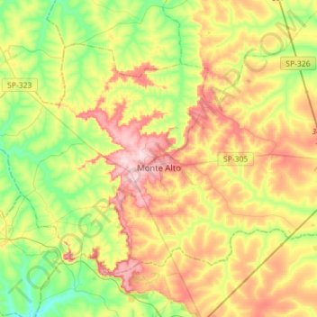Mapa topográfico Monte Alto, altitud, relieve