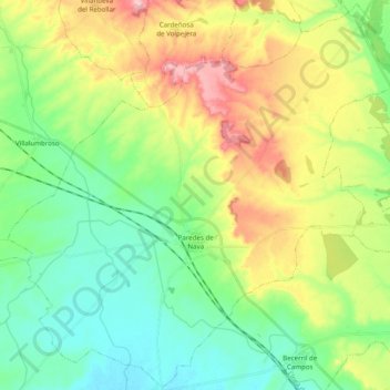 Mapa topográfico Paredes de Nava, altitud, relieve