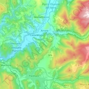 Mapa topográfico Arrone, altitud, relieve