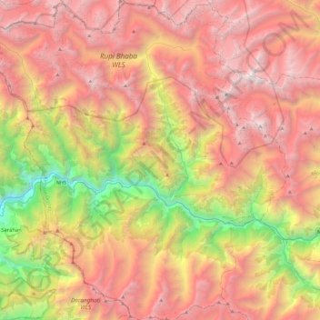 Mapa topográfico Nichar, altitud, relieve