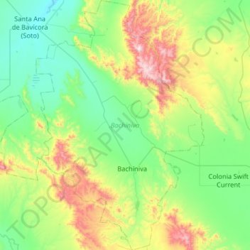 Mapa topográfico Bachíniva, altitud, relieve