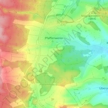 Mapa topográfico Pfaffenweiler, altitud, relieve