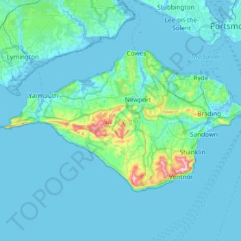 Mapa topográfico Île de Wight, altitud, relieve