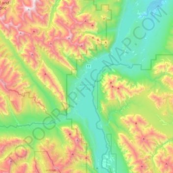 Mapa topográfico Abraham Lake, altitud, relieve