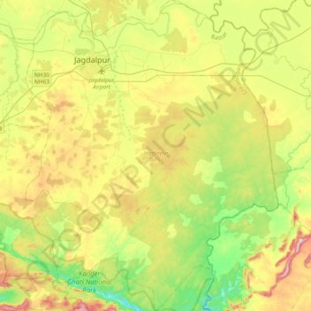Mapa topográfico Jagdalpur Tahsil, altitud, relieve