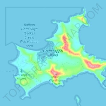 Mapa topográfico Great Keppel Island, altitud, relieve