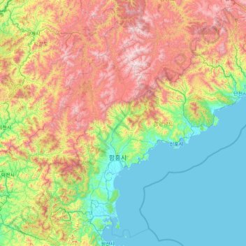 Mapa topográfico Hamgyŏng del Sur, altitud, relieve