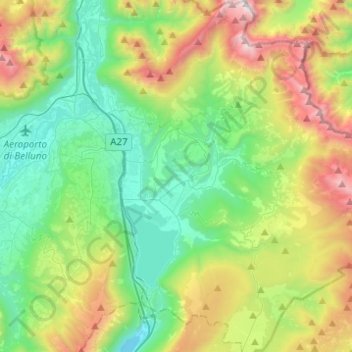 Mapa topográfico Alpago, altitud, relieve