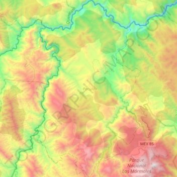 Mapa topográfico Pacula, altitud, relieve