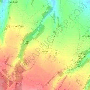 Mapa topográfico Bicknor, altitud, relieve