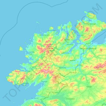 Mapa topográfico County Donegal, altitud, relieve