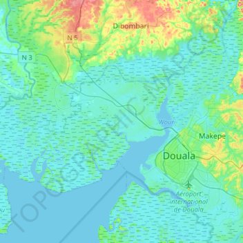 Mapa topográfico Douala IV, altitud, relieve