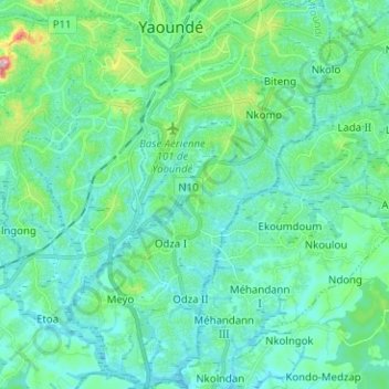 Mapa topográfico Yaoundé IV, altitud, relieve