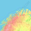 Mapa topográfico Troms og Finnmark, altitud, relieve