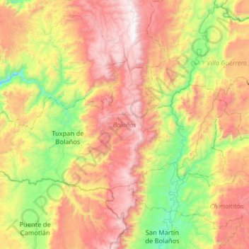 Mapa topográfico Bolaños, altitud, relieve