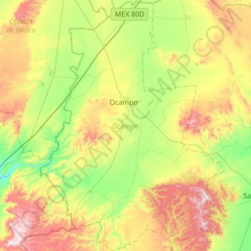 Mapa topográfico Ocampo, altitud, relieve