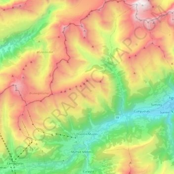 Mapa topográfico Disentis/Mustér, altitud, relieve