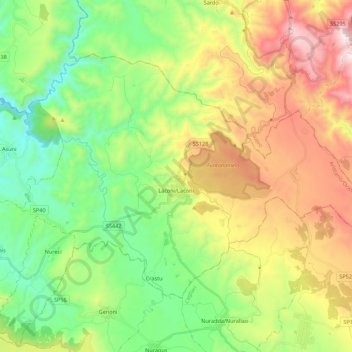 Mapa topográfico Laconi, altitud, relieve