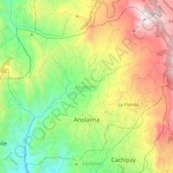 Mapa topográfico Anolaima, altitud, relieve
