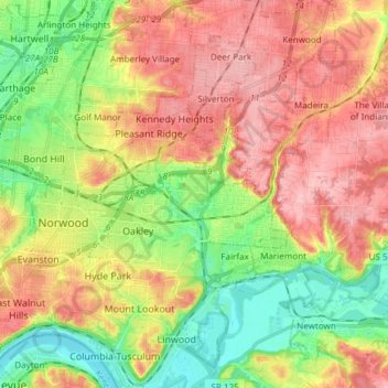 Mapa topográfico Columbia Township, altitud, relieve