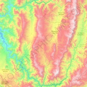 Mapa topográfico La Yesca, altitud, relieve