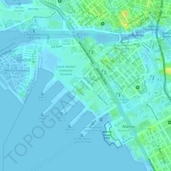 Mapa topográfico Port Area, altitud, relieve