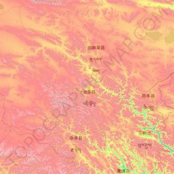 Mapa topográfico 通天河 - Tōngtiān Hé, altitud, relieve