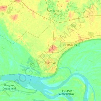 Mapa topográfico Megion, altitud, relieve