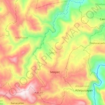 Mapa topográfico Ixtepec, altitud, relieve