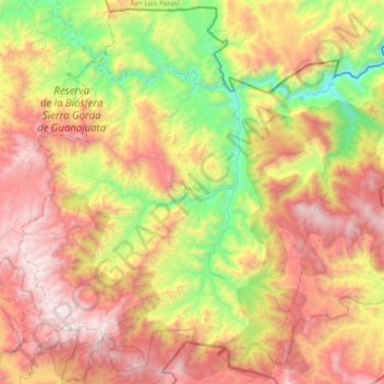 Mapa topográfico Xichú, altitud, relieve